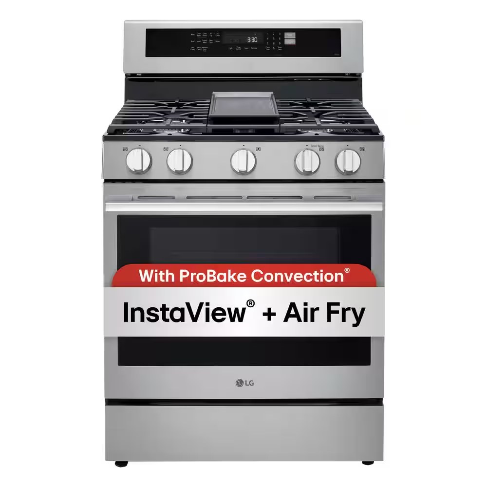 LG 6.3 cu. ft. Smart True Convection InstaView Gas Range with Air Fry in PrintProof Stainless Steel Model# LRGN6325X