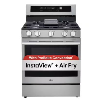 LG 6.3 cu. ft. Smart True Convection InstaView Gas Range with Air Fry in PrintProof Stainless Steel Model# LRGN6325X