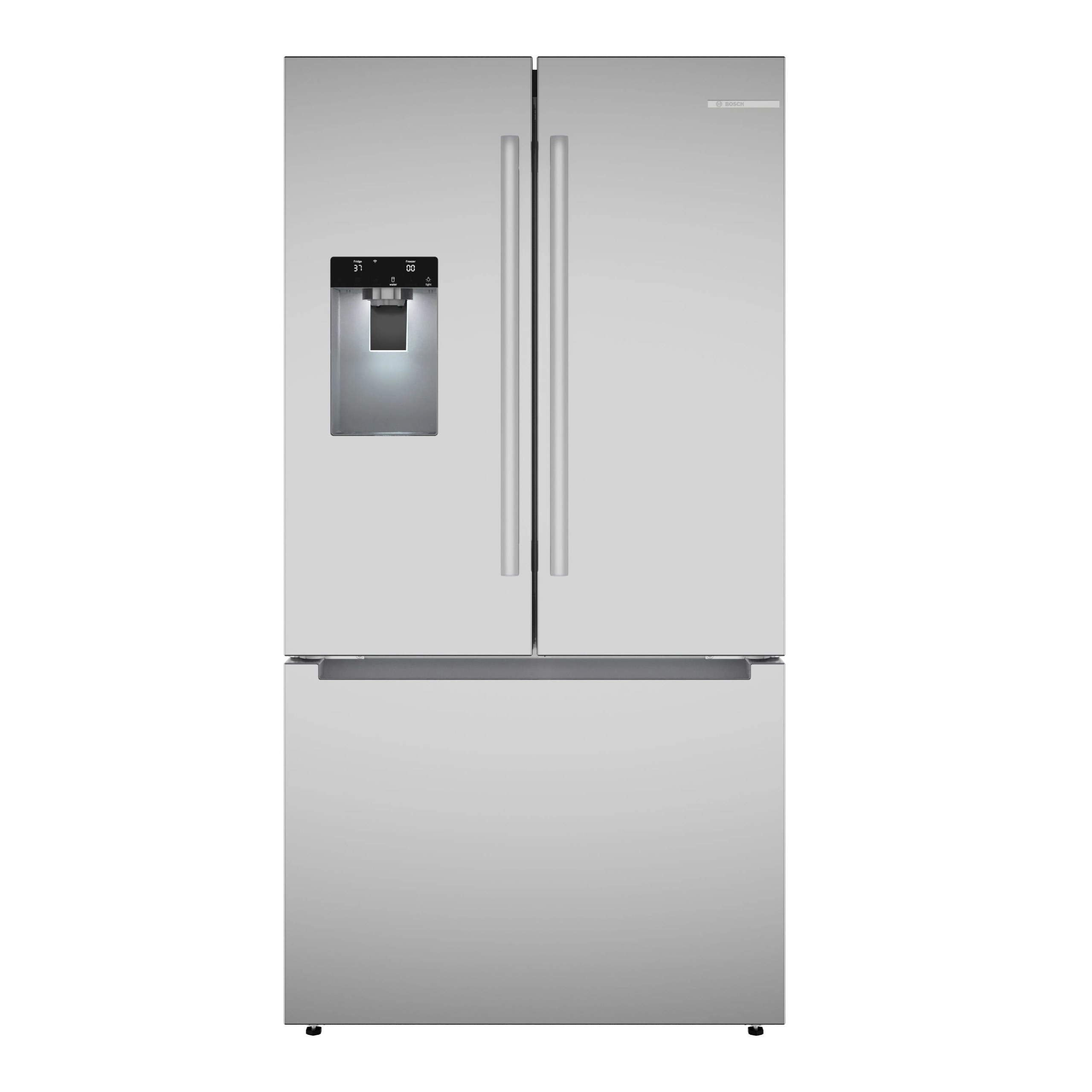 Bosch Fastest Ice Maker Standard-Depth 300 Series 26-cu ft 36-in Wide French Door Refrigerator with Ice Maker ( Stainless Steel ) ENERGY STAR Certified Model# B36FD31ENS