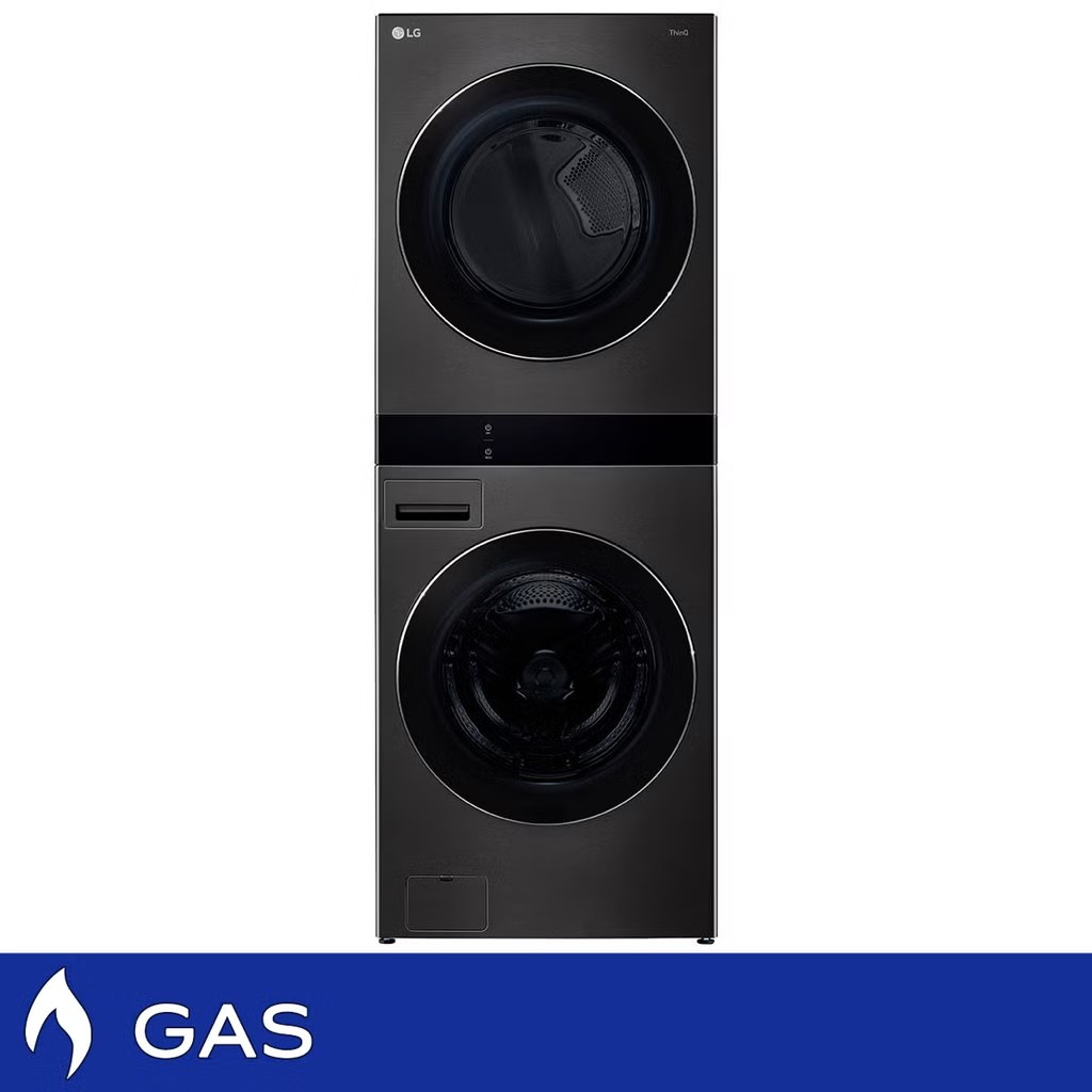LG WashTower Smart Laundry Center with Center Control 5.0 cu. ft Washer and 7.4 cu. ft. GAS Dryer with TurboSteam in Black Steel  Model# WKGX301HBA