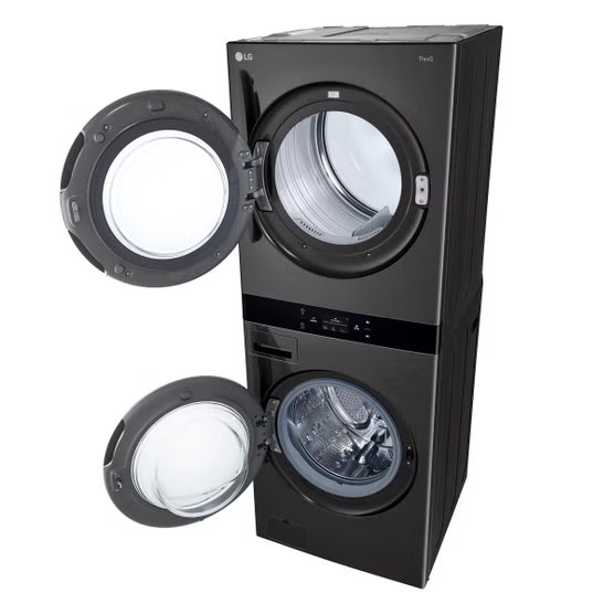 LG WashTower Smart Laundry Center with Center Control 5.0 cu. ft Washer and 7.4 cu. ft. GAS Dryer with TurboSteam in Black Steel  Model# WKGX301HBA — photo 4