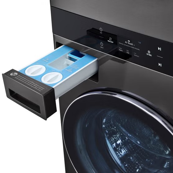 LG WashTower Smart Laundry Center with Center Control 5.0 cu. ft Washer and 7.4 cu. ft. GAS Dryer with TurboSteam in Black Steel  Model# WKGX301HBA — photo 6