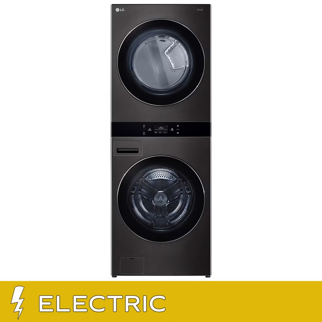 LG WashTower Smart Laundry Center with Center Control 5.0 cu. ft Washer and 7.4 cu. ft. ELECTRIC Dryer with TurboSteam in Black Steel  Model# WKEX300HBA