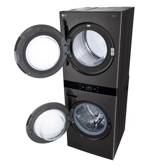 LG WashTower Smart Laundry Center with Center Control 5.0 cu. ft Washer and 7.4 cu. ft. ELECTRIC Dryer with TurboSteam in Black Steel  Model# WKEX300HBA — photo 4