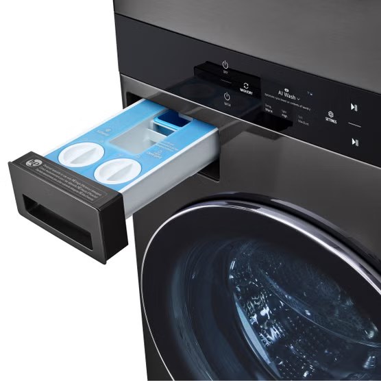 LG WashTower Smart Laundry Center with Center Control 5.0 cu. ft Washer and 7.4 cu. ft. ELECTRIC Dryer with TurboSteam in Black Steel  Model# WKEX300HBA — photo 6