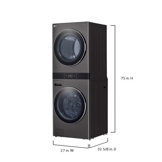 LG WashTower Smart Laundry Center with Center Control 5.0 cu. ft Washer and 7.4 cu. ft. ELECTRIC Dryer with TurboSteam in Black Steel  Model# WKEX300HBA — photo 2