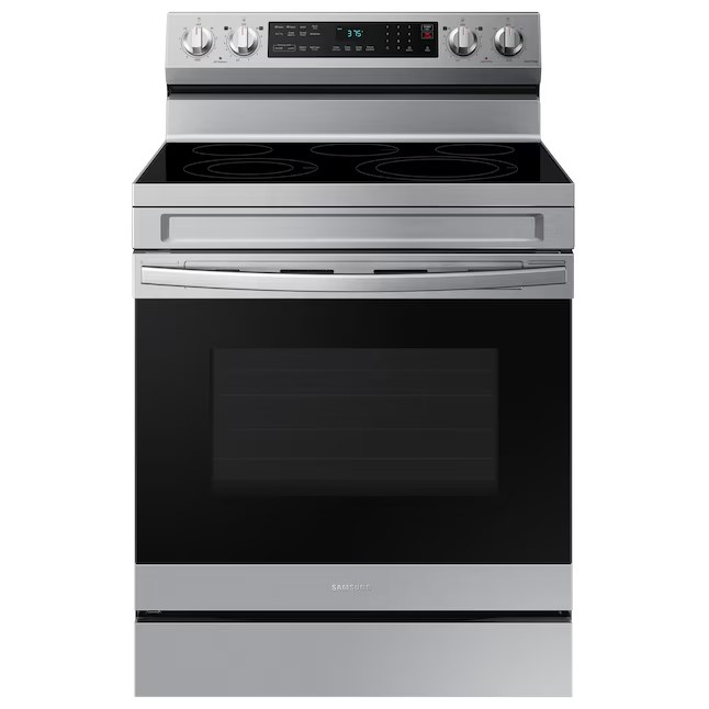 Samsung 30-in Glass Top 5 burners 6.3-cu ft Air Fry Convection Oven Single oven Electric Range Model# NE63A6511SS